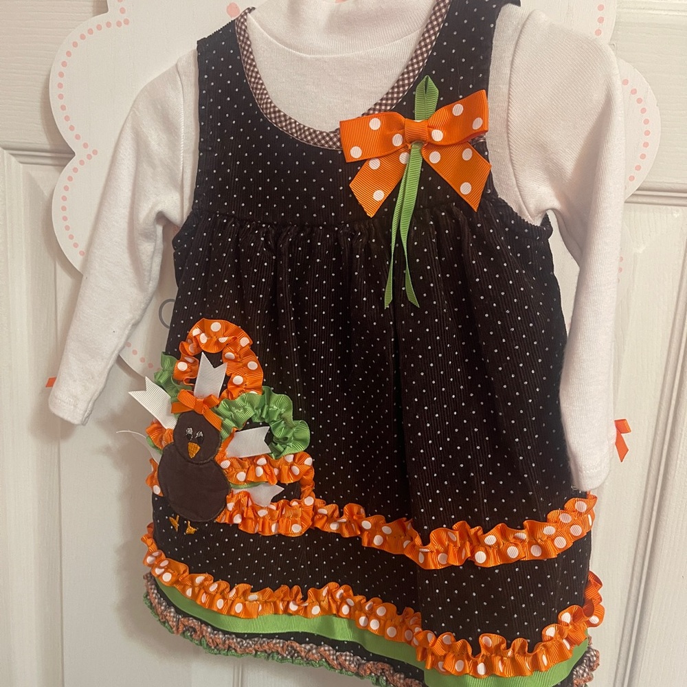 Jessica Ann Polka Dot Turkey Dress with Orange Accents
